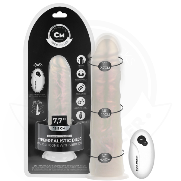 COCK MILLER - GODE AVEC VENTOUSE, LUMIÈRES ET VIBRATIONS AVEC TÉLÉCOMMANDE BLANC 19,5 CM COCK MILLER