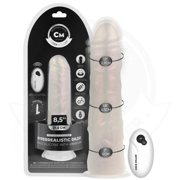 COCK MILLER - GODE AVEC VENTOUSE, LUMIÈRES ET VIBRATIONS AVEC TÉLÉCOMMANDE BLANC 21,5 CM COCK MILLER