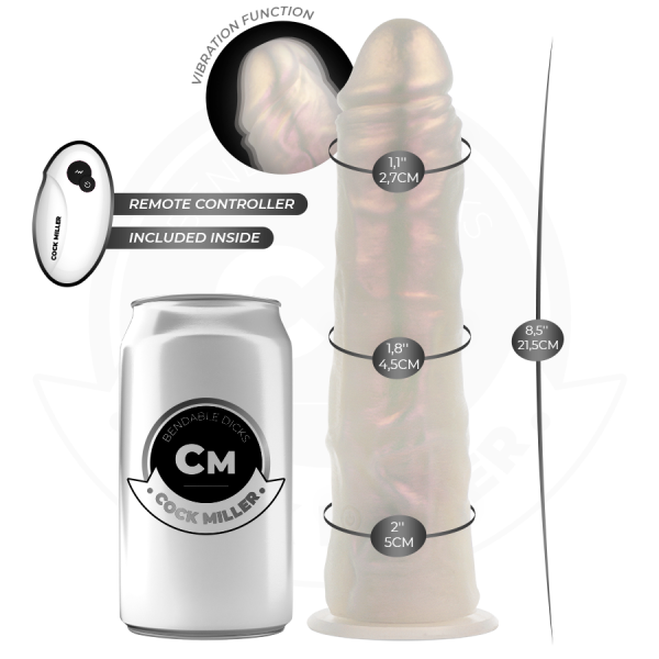 COCK MILLER - DILDO COM VENTOSA, LUZES E VIBRAÇÕES COM CONTROLE REMOTO BRANCO 21,5 CM COCK MILLER