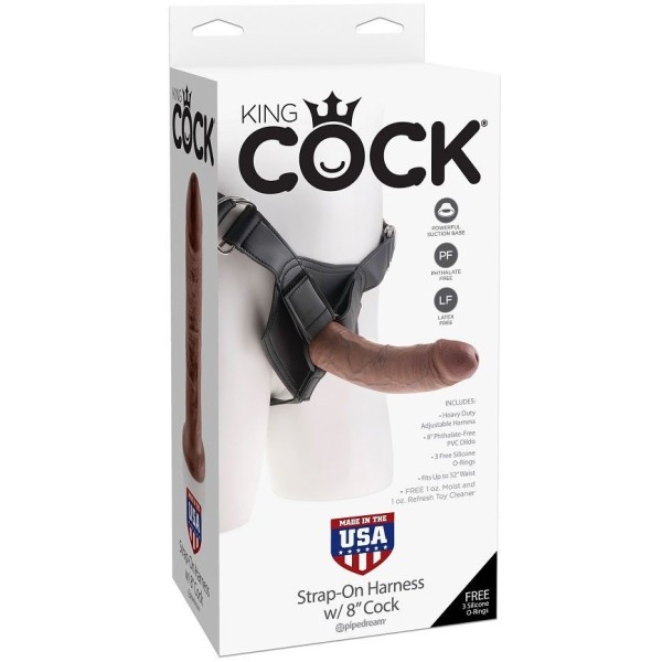 HARNAIS AVEC PÉNIS BRUN RÉALISTE 20,3 CM KING COCK - Pénis réalistes