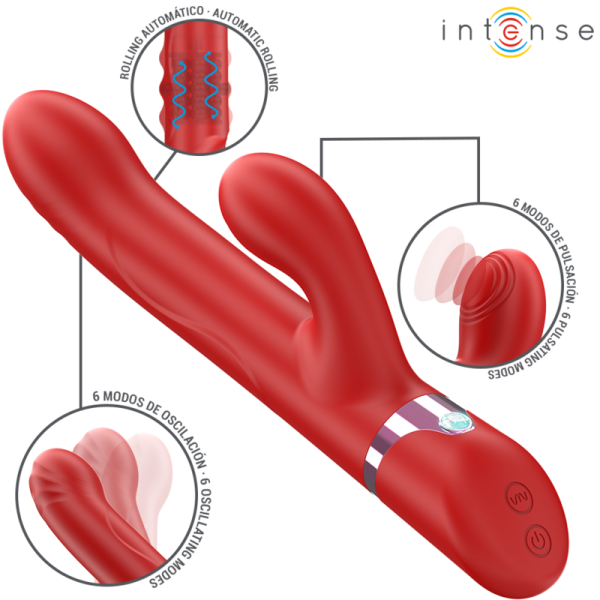 INTENSO - VIBRADOR LELE MULTIFUNÇÃO ROTATIVO E OSCILANTE E ESTIMULANTE VERMELHO INTENSO DIVERSÃO