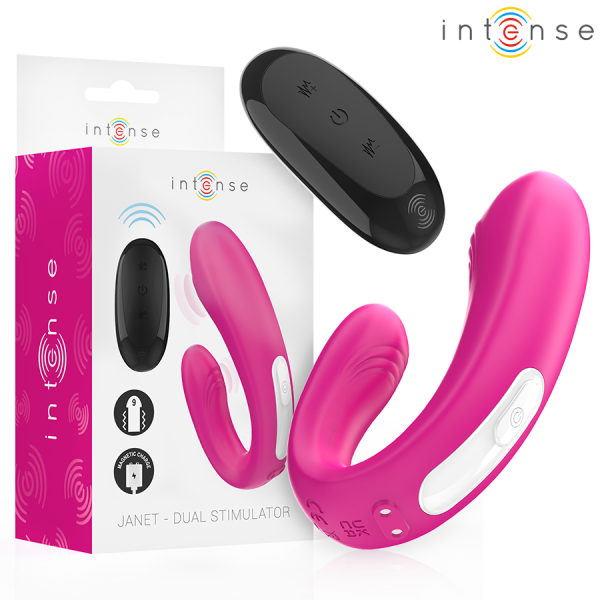 INTENSE - JANET DOUBLE STIMULATEUR ET VIBRATEUR EN U AVEC TÉLÉCOMMANDE ROSE INTENSE COUPLES TOYS