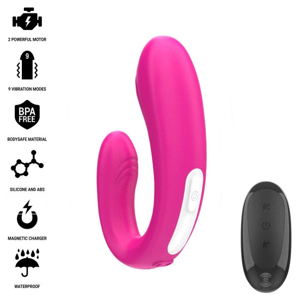 INTENSE - JANET DOUBLE STIMULATEUR ET VIBRATEUR EN U AVEC TÉLÉCOMMANDE ROSE INTENSE COUPLES TOYS