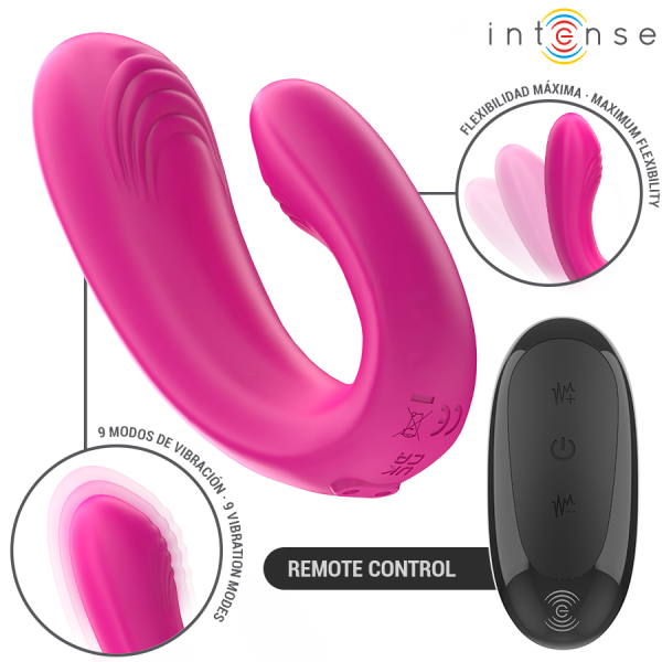 INTENSE - JANET DOUBLE STIMULATEUR ET VIBRATEUR EN U AVEC TÉLÉCOMMANDE ROSE INTENSE COUPLES TOYS