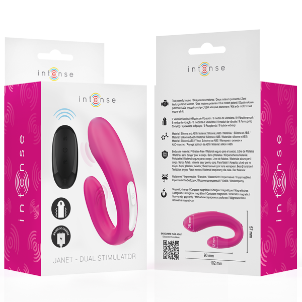 INTENSE - JANET DOUBLE STIMULATEUR ET VIBRATEUR EN U AVEC TÉLÉCOMMANDE ROSE INTENSE COUPLES TOYS