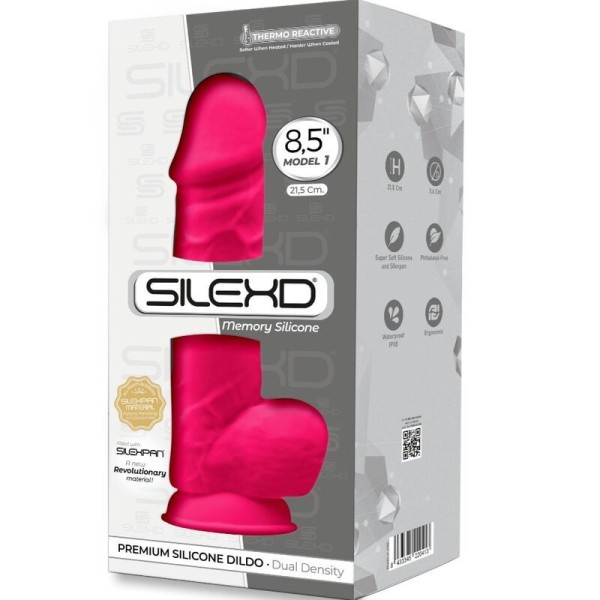 SILEXD - MODÈLE 1 PÉNIS RÉALISTE PREMIUM SILEXPAN SILICONE FUCHSIA 21.5 CM SILEXD
