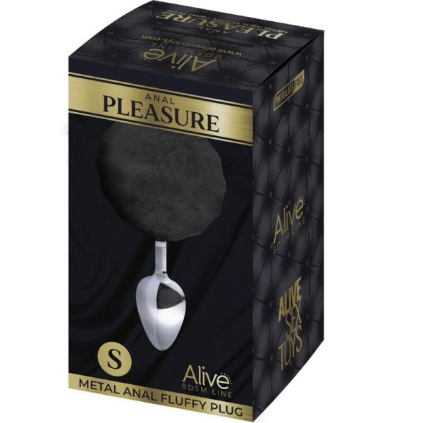 ALIVE - PLUG DE PLAISIR ANAL LISSE MÉTAL FLUFFY NOIR TAILLE S ALIVE