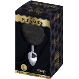 ALIVE - PLUG DE PLACER ANAL LISO METALICO NEGRO FLUFFY TALLA L AL