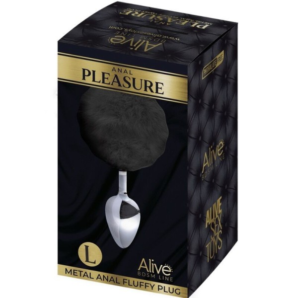 ALIVE - PLUG DE PLAISIR ANAL LISSE MÉTAL FLUFFY NOIR TAILLE L ALIVE