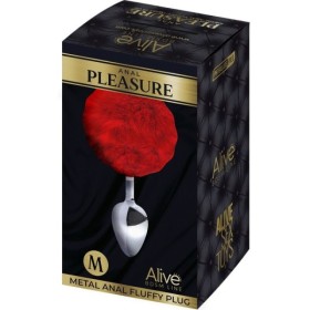 ALIVE - PLUG DE PLAISIR ANAL LISSE MÉTAL FLUFFY ROUGE TAILLE M ALIVE