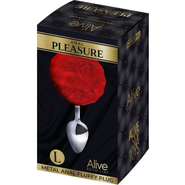 ALIVE - PLUG DE PLAISIR ANAL LISSE MÉTAL FLUFFY ROUGE TAILLE L ALIVE