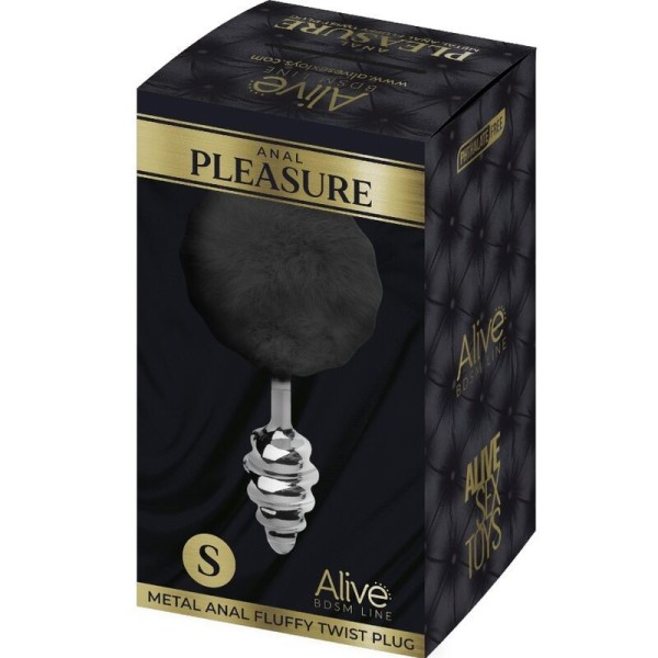 ALIVE - PLUG DE PLACER ANAL ESPIRAL METAL FLUFFY NEGRO TALLA S AL