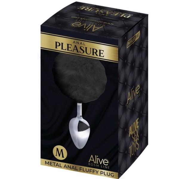 ALIVE - PLUG DE PLAISIR ANAL SPIRAL METAL FLUFFY NOIR TAILLE M ALIVE