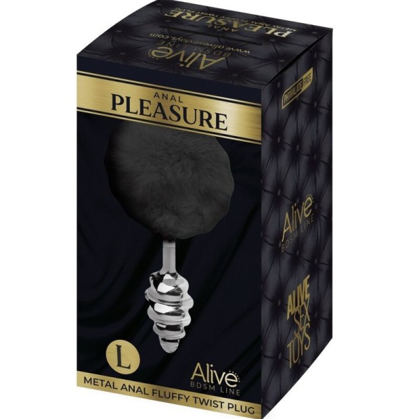ALIVE - PLUG DE PLAISIR ANAL SPIRAL METAL FLUFFY NOIR TAILLE L ALIVE