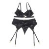 SUBBLIME - CONJUNTO 3 PEÇAS SUTIÃ + Tanga + LACE GARTER PRETO L/XL CONJUNTOS SUBBLIME