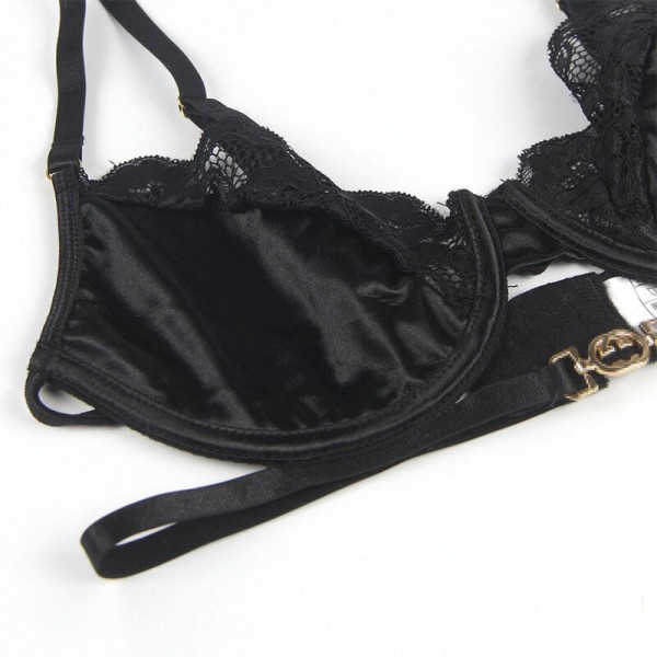 SUBBLIME - LOT 3 PIÈCES SOUTIEN-GORGE + STRING + JARRETIÈRE DENTELLE NOIR L/XL SUBBLIME SETS