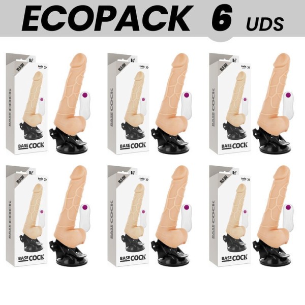 ECOPACK 6 UNITÉS - BASECOCK VIBRATEUR RÉALISTE TÉLÉCOMMANDE NATUREL AVEC TESTICULES19.5 CM -O- 4 CM BASECOCK
