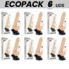 ECOPACK 6 UNITÉS - BASECOCK VIBRATEUR RÉALISTE TÉLÉCOMMANDE NATUREL AVEC TESTICULES19.5 CM -O- 4 CM BASECOCK