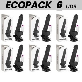 ECOPACK 6 UNITÉS - BASECOCK VIBRATEUR RÉALISTE TÉLÉCOMMANDE NOIR AVEC TESTICULES 19.5 CM -O- 4 CM BASECOCK