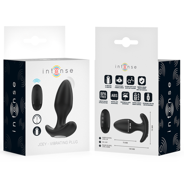 Intense - Joey Anal Plug 10 Vibrations Noir Télécommande