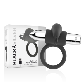 BLACK&SILVER - BAGUE RECHARGEABLE BURTON 10 MODES DE VIBRATION BLACK&SILVER