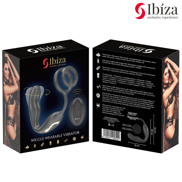 IBIZA - Plug anal rotatif télécommandé WIGGLE avec vibrations périnéales et anneaux rehaussant le pénis IBIZA TECHNOLOGY