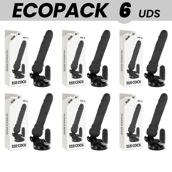 ECOPACK 6 UNITÉS - BASECOCK VIBRATEUR RÉALISTE TÉLÉCOMMANDE NOIR 19.5 CM -O- 4 CM BASECOCK