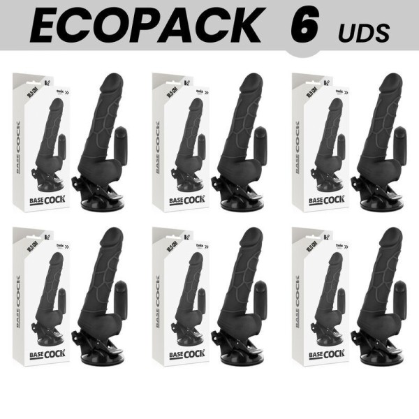 ECOPACK 6 UNIDADES - BASECOCK VIBRADOR REALÍSTICO CONTROLE REMOTO PRETO 18,5 CM -O- 4CM BASECOCK