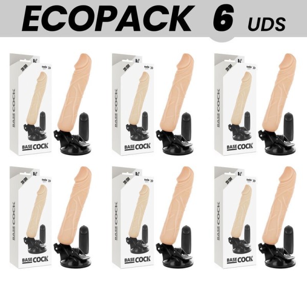 ECOPACK 6 UNITÉS - BASECOCK VIBRATEUR TÉLÉCOMMANDE NATUREL RÉALISTE 20 CM -O- 4 CM BASECOCK