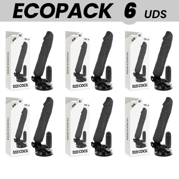 ECOPACK 6 UNITÉS - BASECOCK VIBRATEUR RÉALISTE TÉLÉCOMMANDE NOIR 20 CM -O- 4 CM BASECOCK