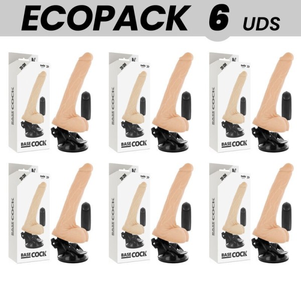 ECOPACK 6 UNITÉS - BASECOCK VIBRATEUR NATUREL RÉALISTE TÉLÉCOMMANDE AVEC TESTICULES 20 CM -O- 4 CM BASECOCK