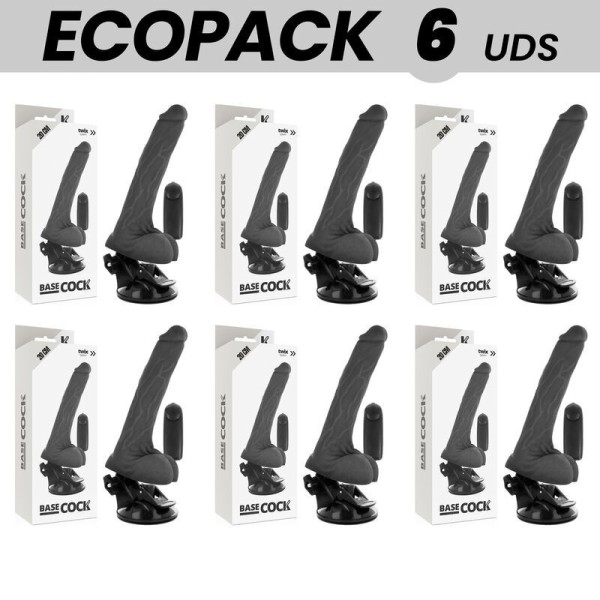 ECOPACK 6 UNITÉS - BASECOCK VIBRATEUR RÉALISTE NOIR TÉLÉCOMMANDE AVEC TESTICULES 20 CM -O- 4 CM BASECOCK