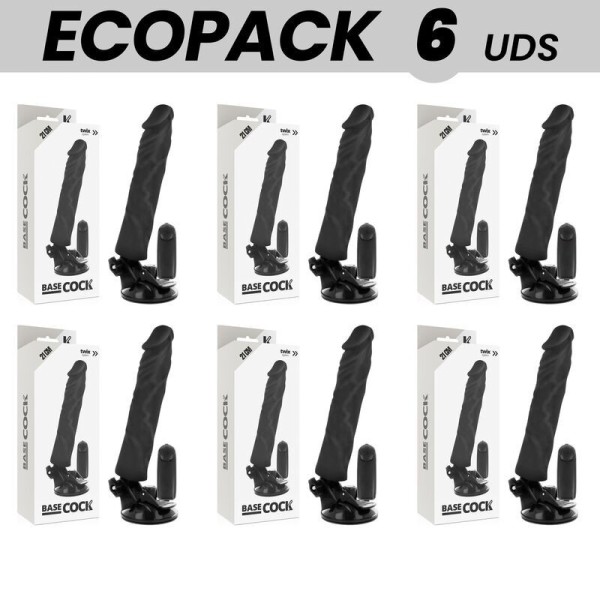 ECOPACK 6 UNITÉS - BASECOCK VIBRATEUR RÉALISTE TÉLÉCOMMANDE NOIR 21 CM -O- 4 CM BASECOCK