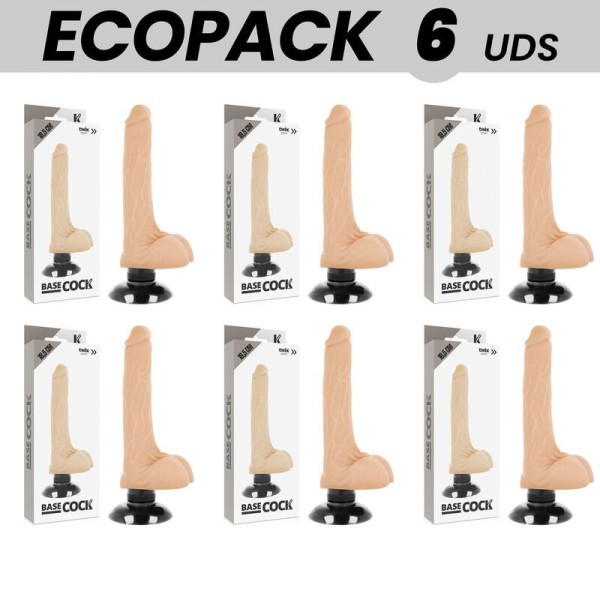 ECOPACK 6 UNITÉS - BASECOCK VIBRATEUR RÉALISTE 2-1 NATUREL 18.5 CM -O- 4 CM BASECOCK