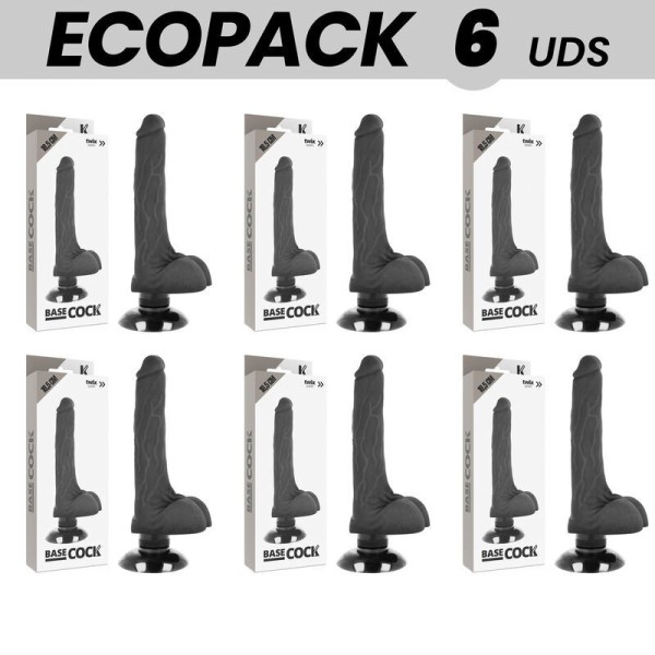 ECOPACK 6 UNITÉS - BASECOCK VIBRATEUR RÉALISTE 2-1 NOIR 18.5 CM -O- 4 CM BASECOCK