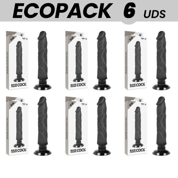 ECOPACK 6 UNIDADES - VIBRADOR REALÍSTICO BASECOCK 2-1 PRETO 20 CM -O- 4 CM BASECOCK