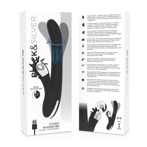 BLACK&SILVER - VIBRADOR ROTACIÓN BLACK&SILVER RABBIT STORM