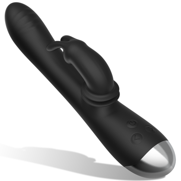 BLACK&SILVER - DJ. STIMULATEUR DE LAPIN RECHARGEABLE EN SILICONE ADAM NOIR BLACK&SILVER