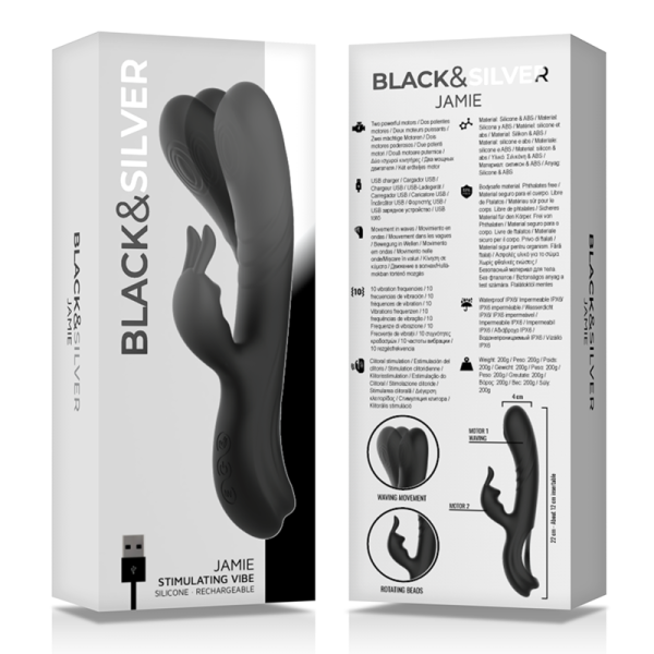 BLACK&SILVER - STIMULATEUR DE LAPIN EN SILICONE RECHARGEABLE JAMIE NOIR BLACK&SILVER