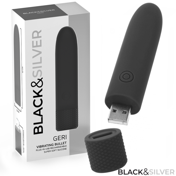 BLACK & SILVER - GERI BULLET VIBRANT RECHARGEABLE USB 8 VIBRATIONS NOIR 10 X 2,2 CM BLACK&SILVER