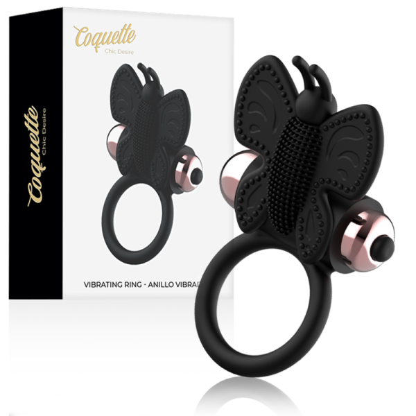 Coquette Chic Desire - Cockring Papillon Avec Vibrateur Noir/ OR