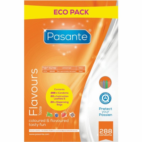 PASANTE - CONDÓN ECO PACK SABORES BOLSA 288 UNIDADES PASANTE