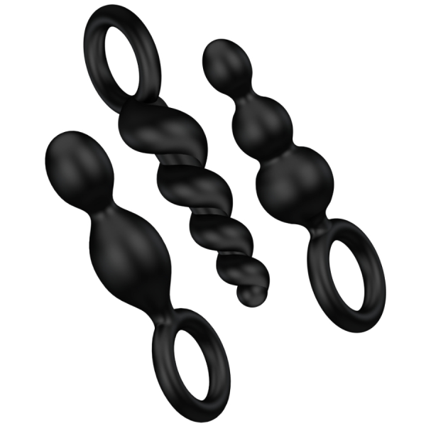 SATISFYER - SET PLUG ANAL 3 PIEZAS PLUGS SATISFYER NEGRO
