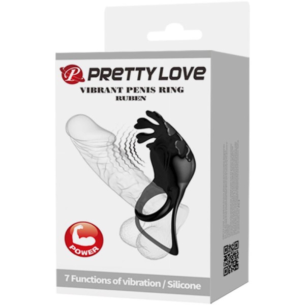 Pretty Love - Anneau Vibrateur Ruben 7 Vibrations Silicone Noir