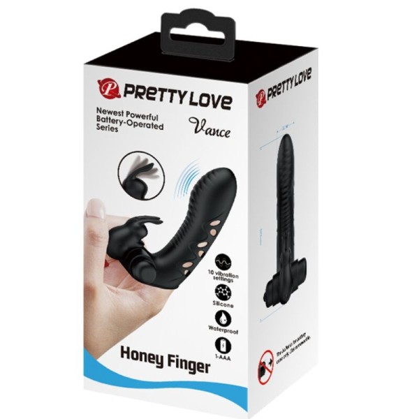 Pretty Love - Couvercle DE Doigt Vibrateur Lapin Noir Vance
