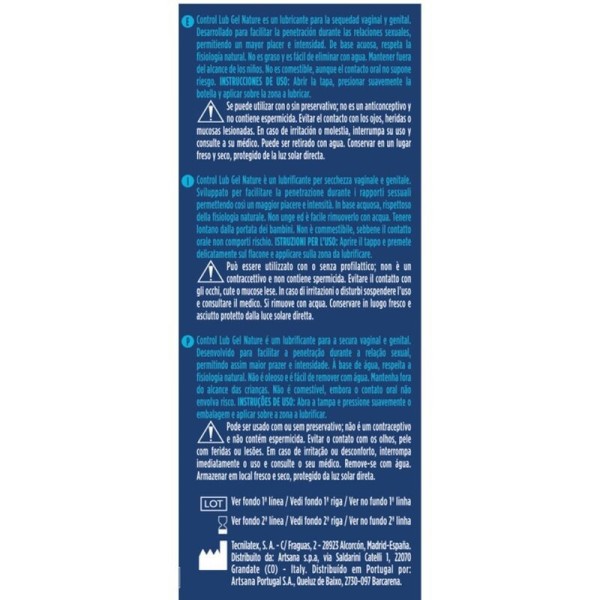 CONTROL - GEL LUBRIFIANT NATUREL LUB 75 ML CONTROL LUBES - Base d'eau
