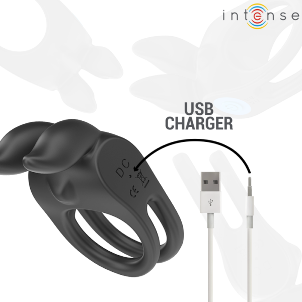 Intense - SAM Vibrateur Double Anneau Pénis 10 Vibrations Noir