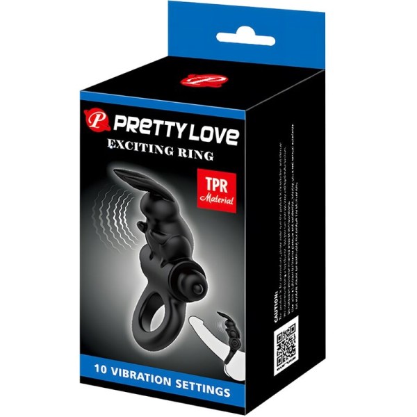 Pretty Love - Anneau Vibrateur Excitant Rabbit 10 Vibrations Noir