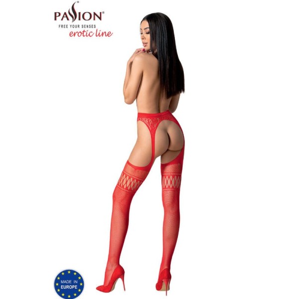 PASSION - S026 BAS ROUGES AVEC JARRETIÈRE TAILLE UNIQUE PASSION WOMAN GARTER & STOCK