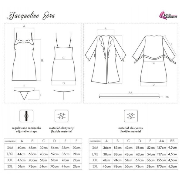 LIVCO CORSETTI FASHION - JACQUELINE LC 90249 ROBE DE CHAMBRE + CHEMISE + CULOTTE ECRU S/M LIVCO CORSETTI SETS